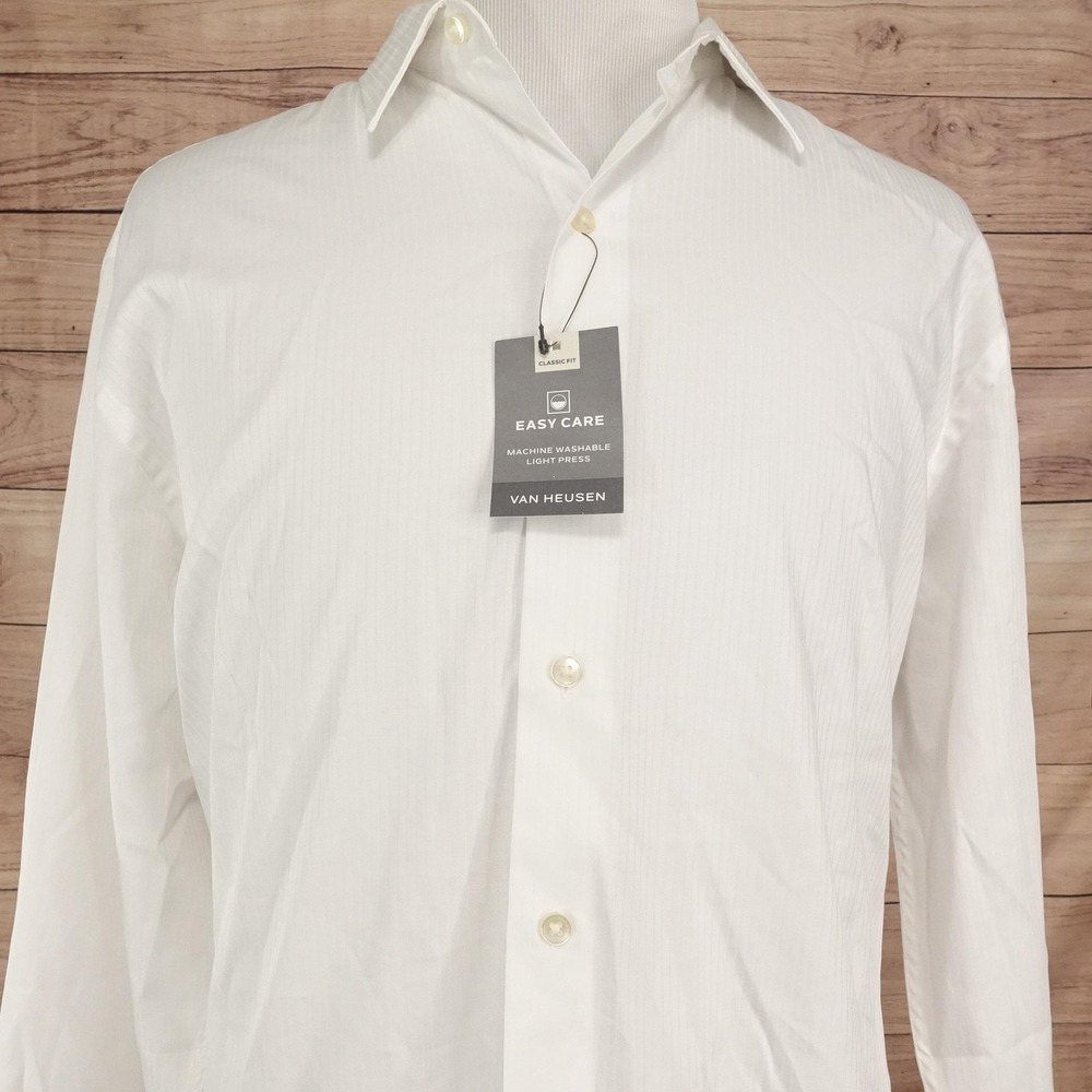 New! Van Heusen Easy Care Dress Shirt Mens XL 17-17.5 White Stripe Long Sleeve